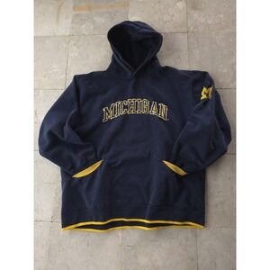 Vintage 90s Y2K University Of Michigan Wolverines Blue Hoodie Sweatshirt 2XL